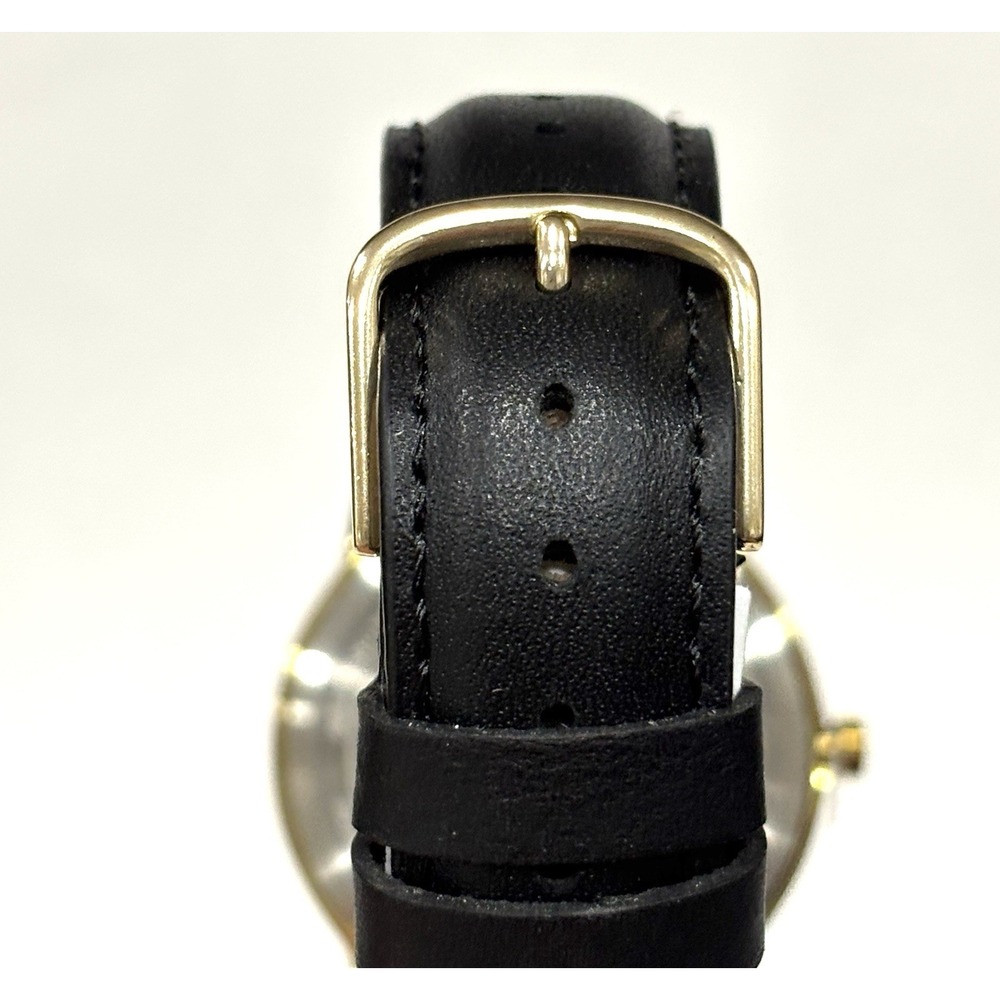 Timex Easy Reader Men's Gold Tone Watch White Dial Black Leather Band Date - Picture 10 of 10